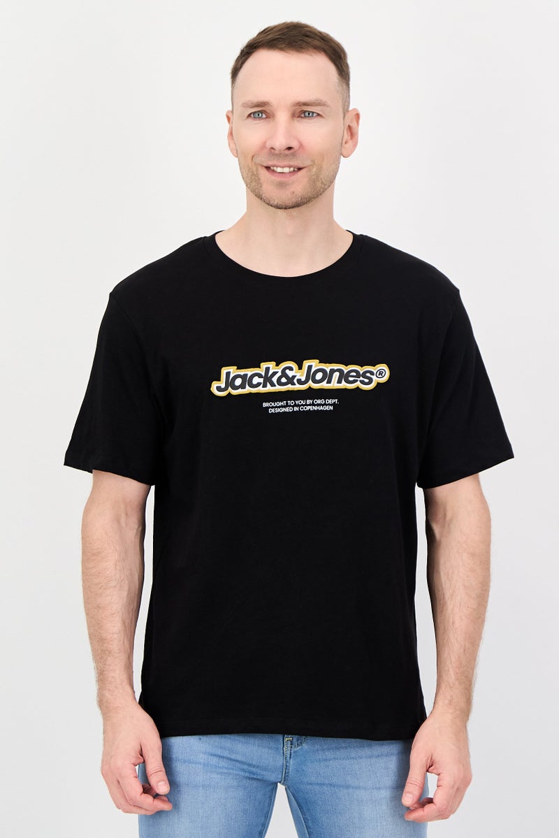 JACK & JONES Men Crew Neck Brand Logo Short Sleeve T-Shirt, Black - Image 1